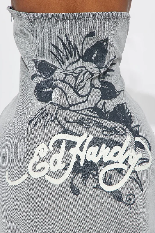 Ed Hardy Cross Denim Mini Dress - Grey