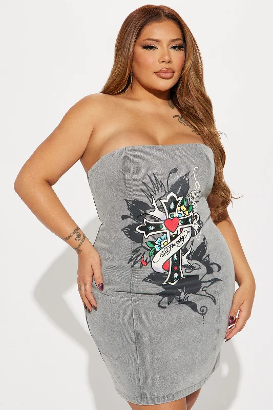 Ed Hardy Cross Denim Mini Dress - Grey