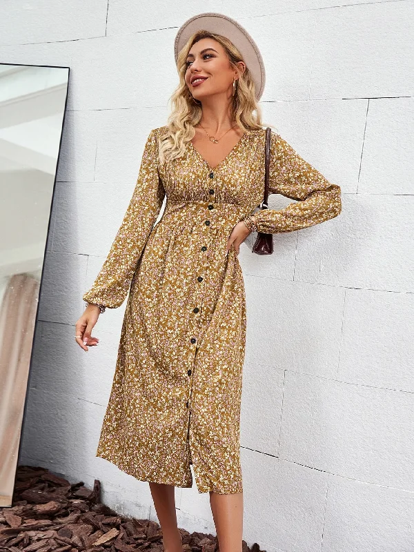 High waist maxi dress Long lantern sleeves