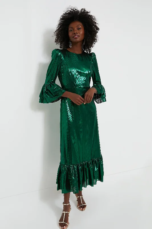 Emerald Crinkle Lurex Lillith Dress