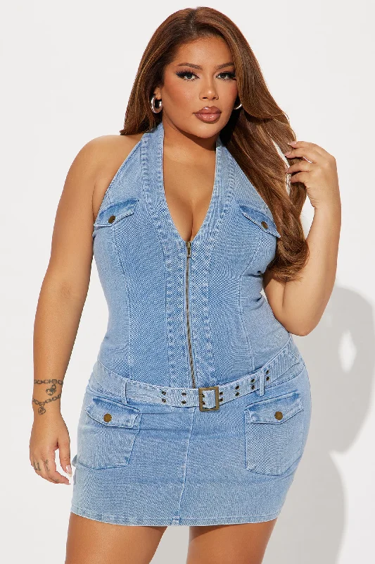 Evangeline Denim Micro Mini Dress - Light Wash