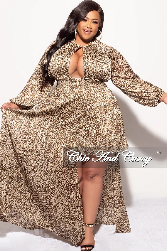 Final Sale Plus Size Chiffon Cutout Asymmetrical Highlow Dress in Animal Print