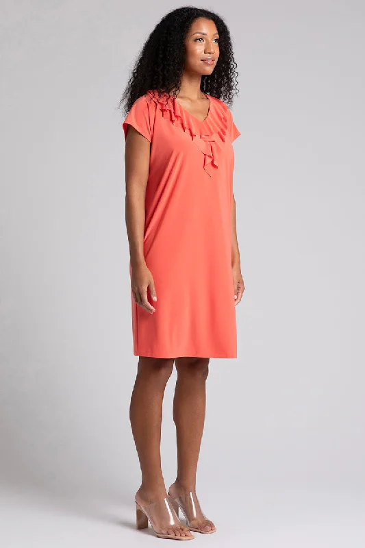 Flutter Dress Drop Shoulder | Coral