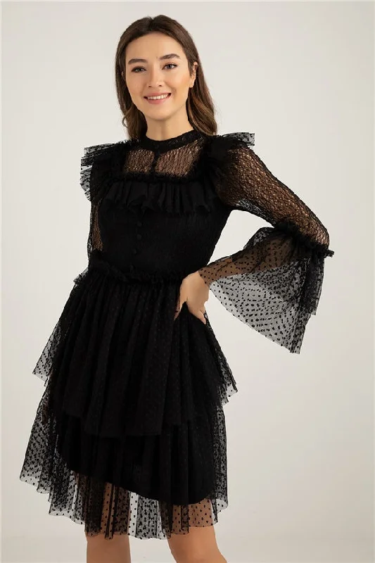 Frilly Tulle Dress - BLACK REF : BAW157ELB0091100