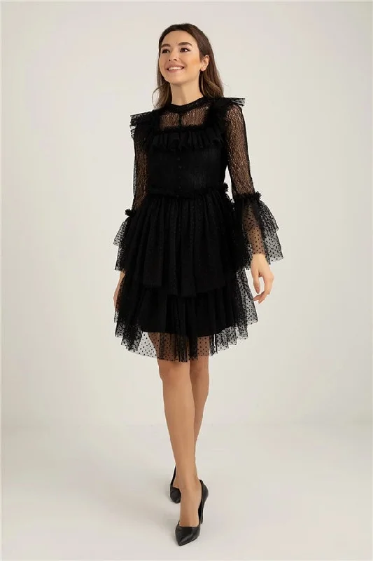 Frilly Tulle Dress - BLACK REF : BAW157ELB0091100