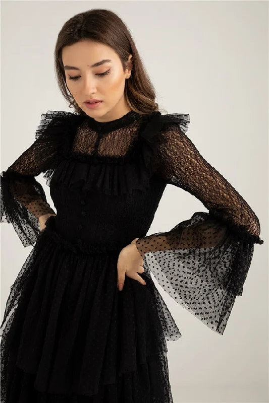 Frilly Tulle Dress - BLACK REF : BAW157ELB0091100