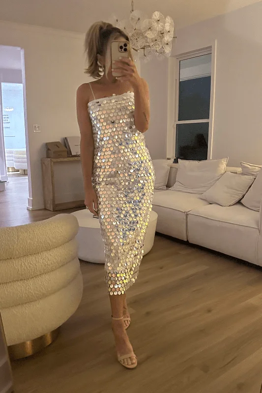 Glamour Queen Sequin Midi Dress - White