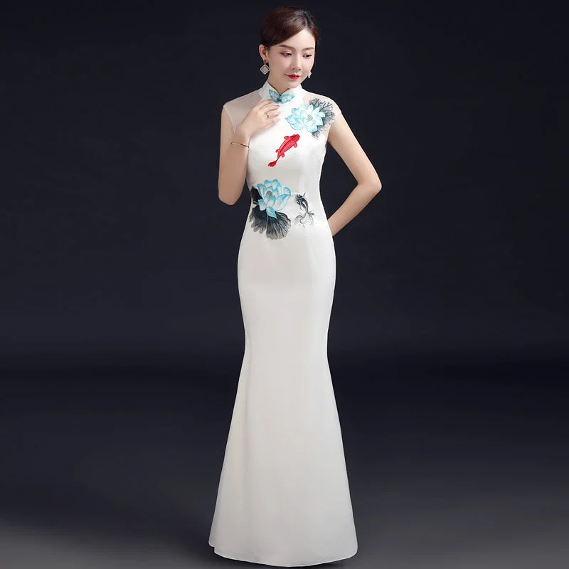 Goldfish & Lotus Embroidery Cheongsam Top Mermaid Evening Dress