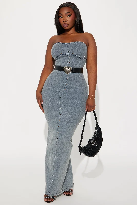 Houston Belted Denim Maxi Dress - Light Wash