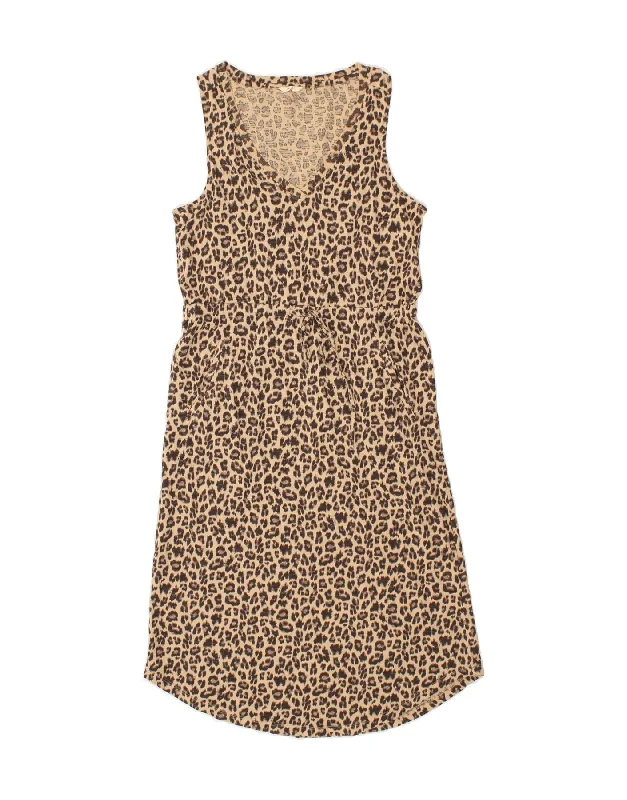 HUSH Womens Sleeveless Maxi Dress US 12 Large Beige Animal Print Cotton