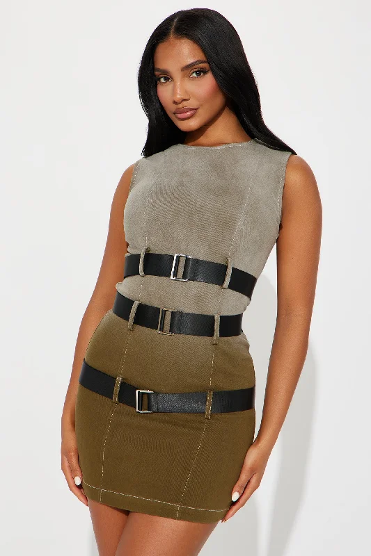 Incognito Ombre Denim Mini Dress - Olive