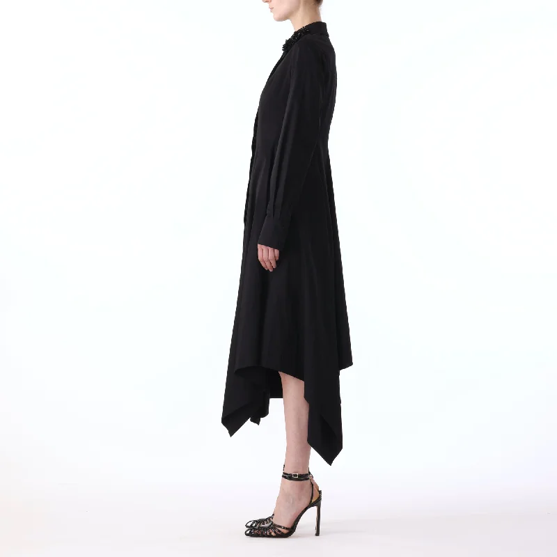 L/S ASYMMETRIC COTTON DRESS WITH EMBROIDERY COLLAR