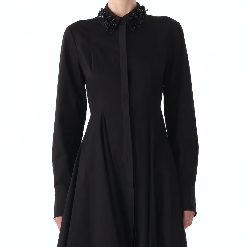 L/S ASYMMETRIC COTTON DRESS WITH EMBROIDERY COLLAR