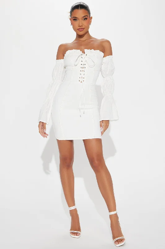 Lace-Up Lovestruck Denim Mini Dress - White