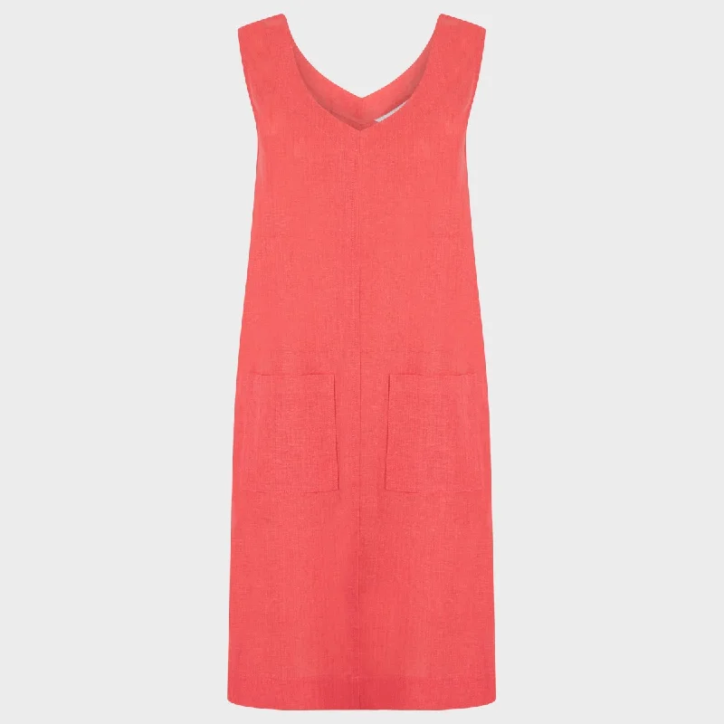 Ladies Linen Mix Shift Dress - Coral