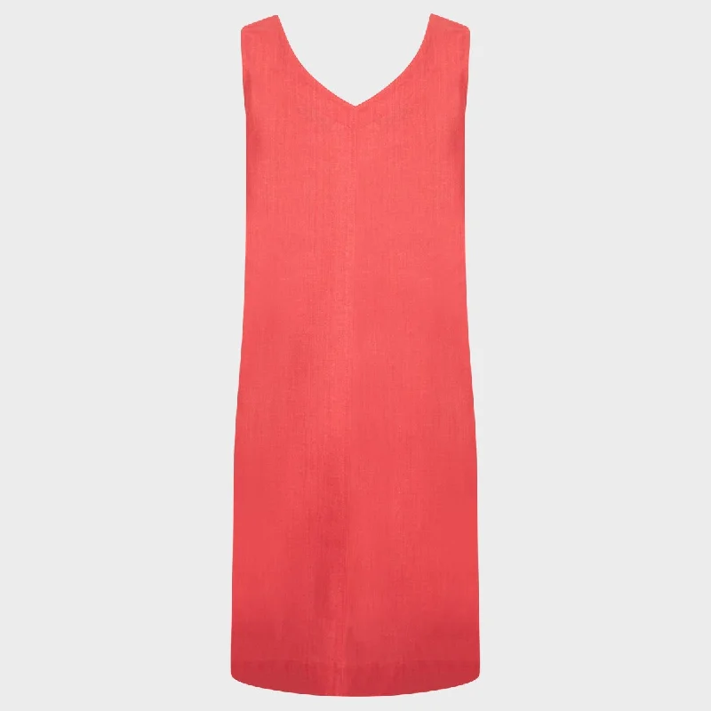 Ladies Linen Mix Shift Dress - Coral