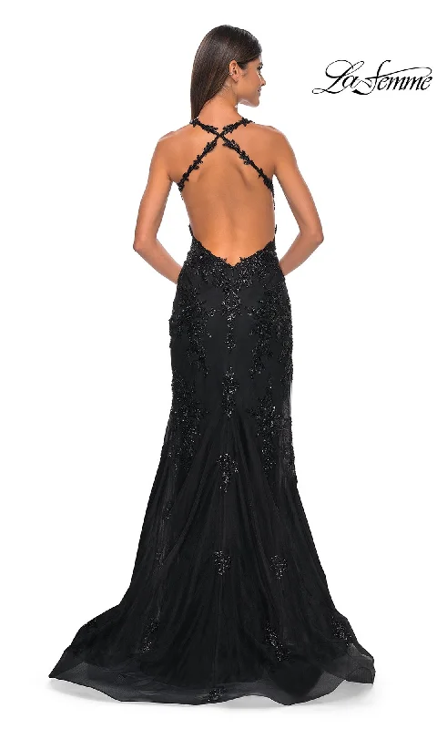 La Femme Sequin-Tulle Long Prom Dress 32107