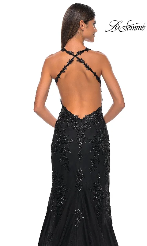 La Femme Sequin-Tulle Long Prom Dress 32107