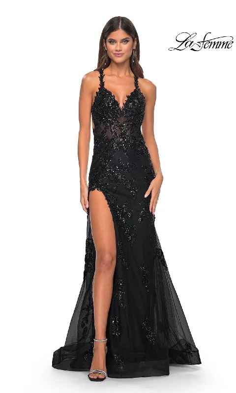 La Femme Sequin-Tulle Long Prom Dress 32107