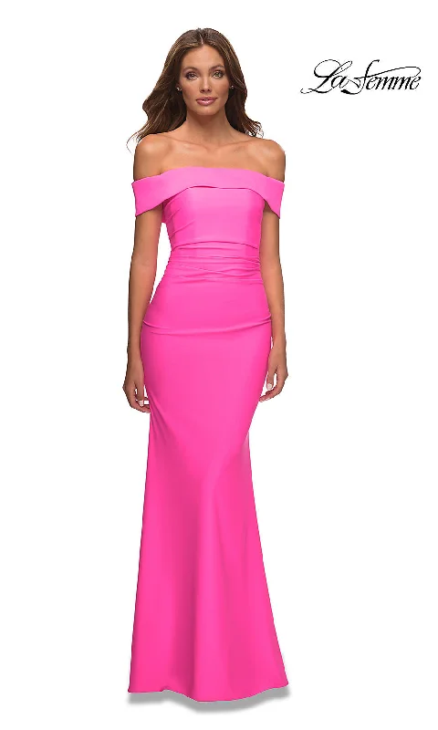 La Femme Off-the-Shoulder Bright Long Prom Dress