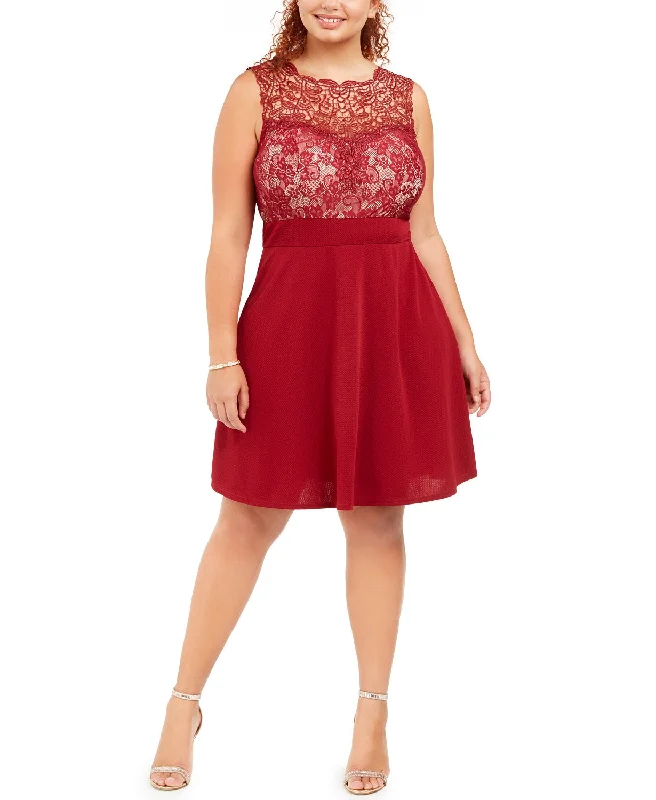 Love Women's Squared Trendy Plus Size Lace Fit & Flare Dress Red Size 2 Extra Large