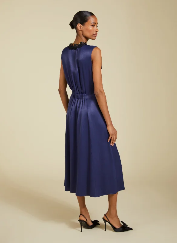 Marcella Satin V-Neck Midi Dress