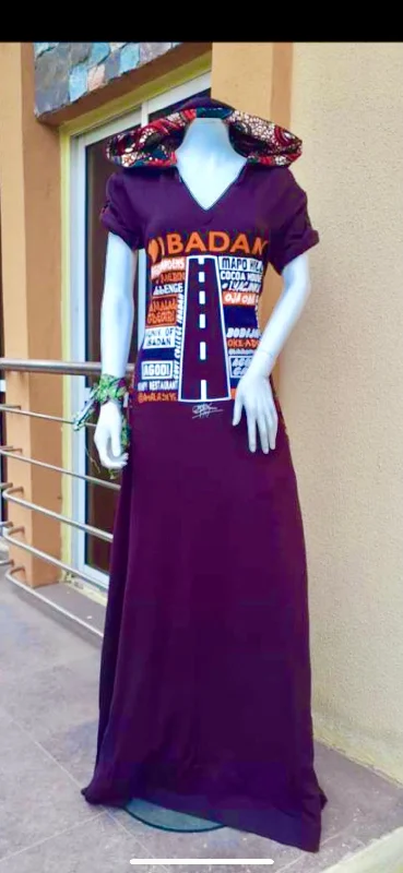 MAXI LOVE IBADAN HOODED DRESS, ANKARA DETAIL