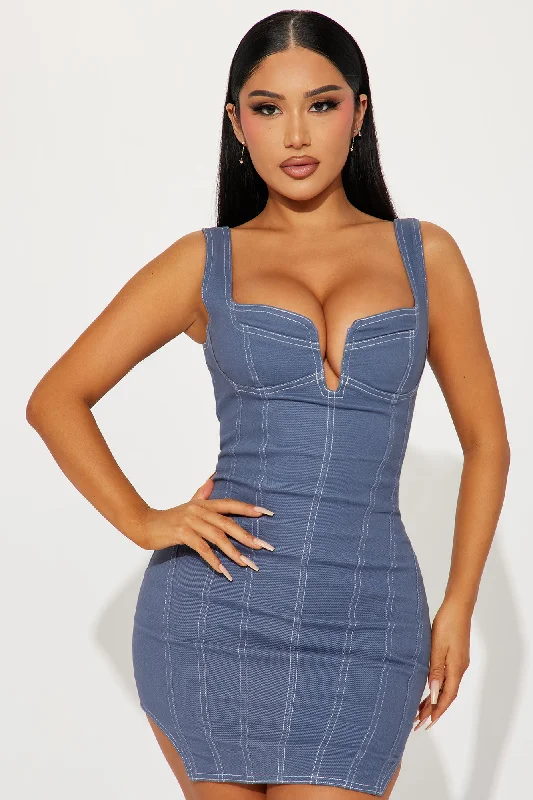 Mikayla Denim Mini Dress - Slate Blue