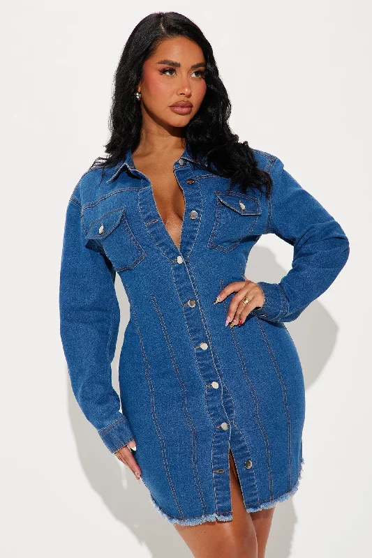 Natalia Denim Mini Shirt Dress - Medium Wash