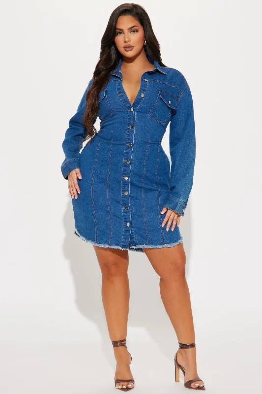 Natalia Denim Mini Shirt Dress - Medium Wash