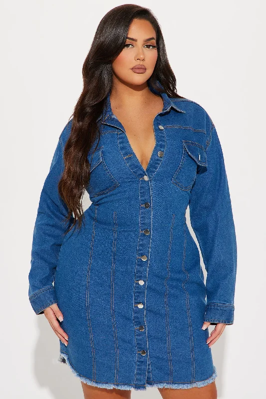 Natalia Denim Mini Shirt Dress - Medium Wash