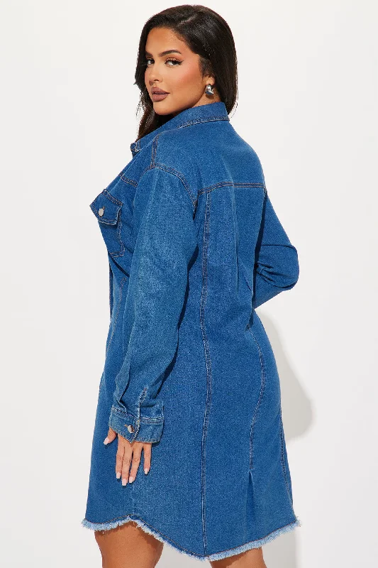 Natalia Denim Mini Shirt Dress - Medium Wash