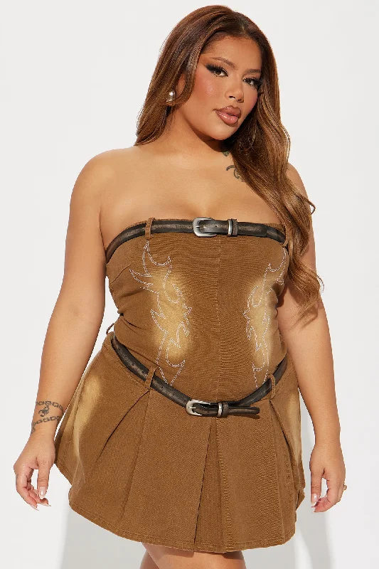 Out West Denim Micro Mini Dress - Brown