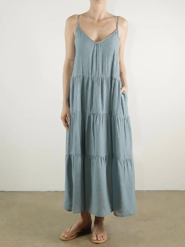 Sunny Maxi Dress in Viscose Gauze - Sea *Final Sale*