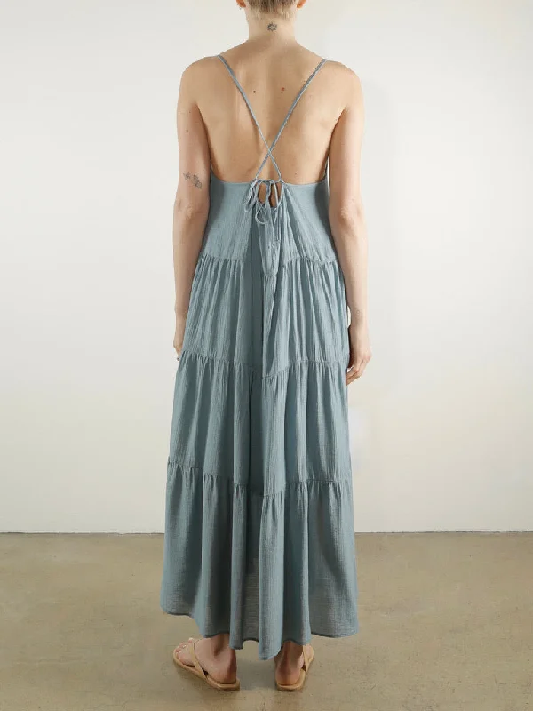 Sunny Maxi Dress in Viscose Gauze - Sea *Final Sale*