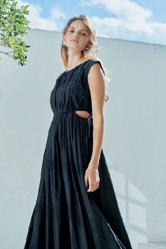 Ravello Silk Long Dress <br> -BLK-