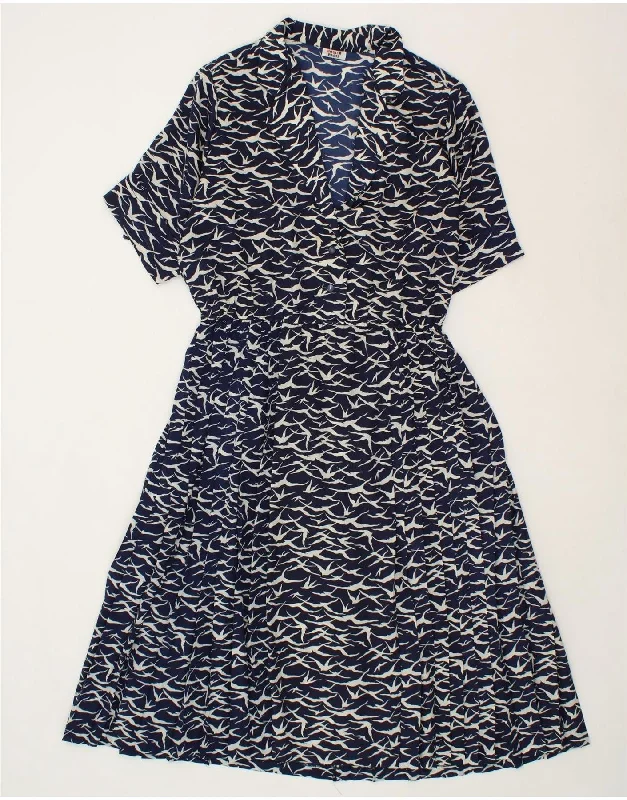 RODIER PARIS Womens Abstract Pattern A-Line Dress UK 14 Medium Navy Blue