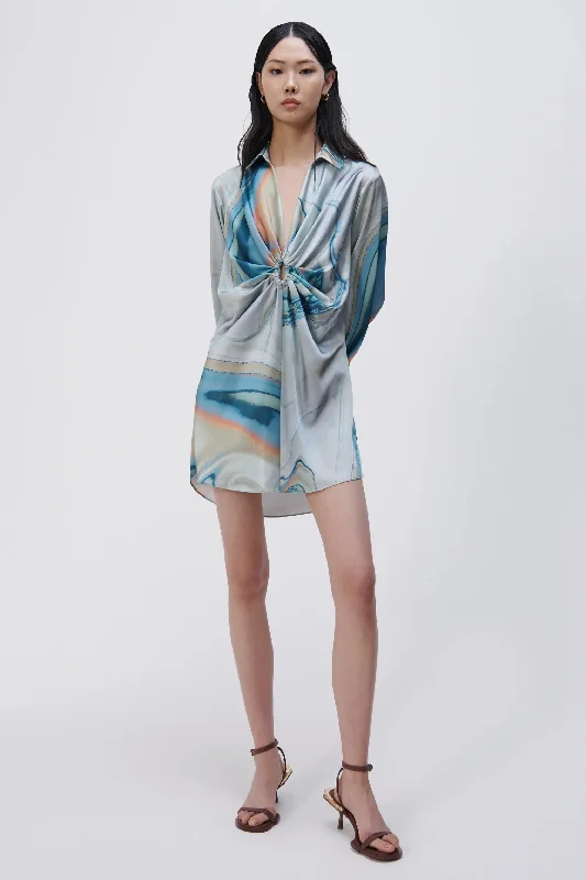 Roma Satin Mini Dress - Laguna Marble Print