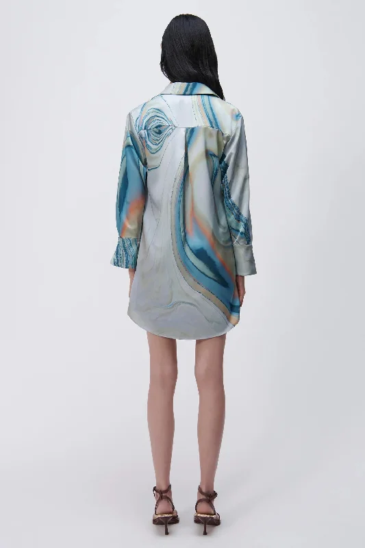 Roma Satin Mini Dress - Laguna Marble Print