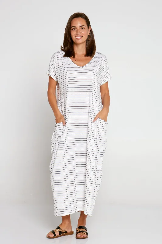 Rowan Dress - White Stripe