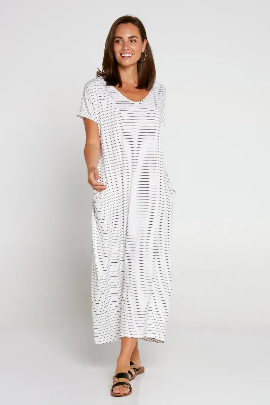 Rowan Dress - White Stripe