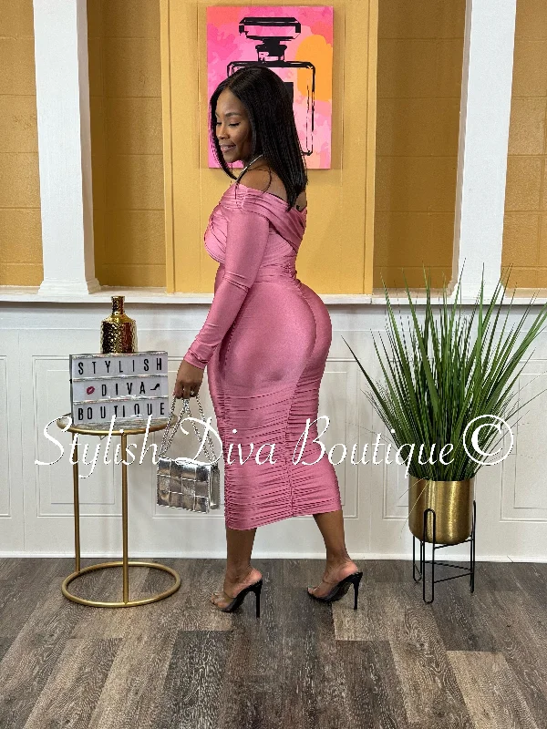 Malia Off Shoulder Midi Dress up to 3XL (Pink)