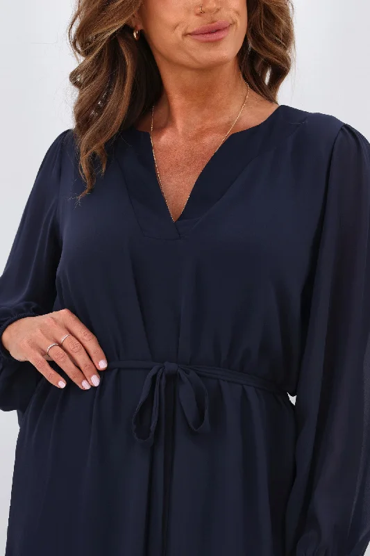 Shine On Label Zaya Placket Neck Dress Midnight