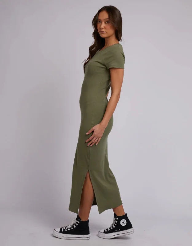 SILENT THEORY MIKA MIDI DRESS KHAKI