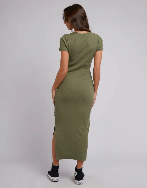 SILENT THEORY MIKA MIDI DRESS KHAKI