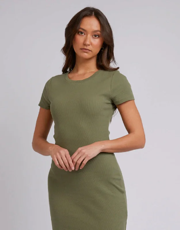 SILENT THEORY MIKA MIDI DRESS KHAKI