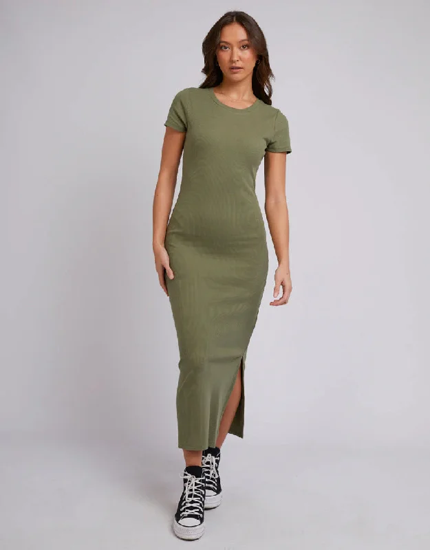 SILENT THEORY MIKA MIDI DRESS KHAKI