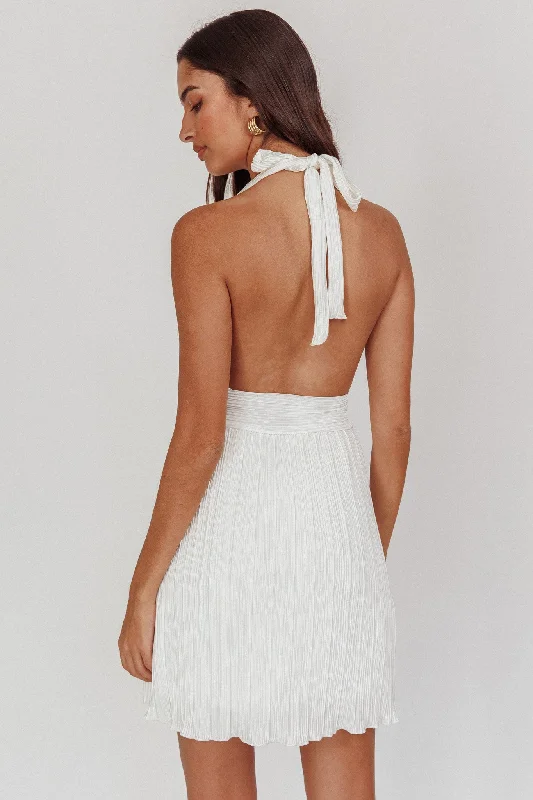 Sinia Plisse Halter Mini Dress Off White