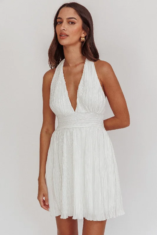 Sinia Plisse Halter Mini Dress Off White