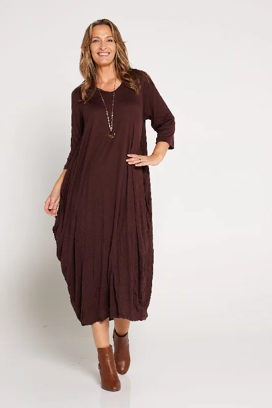 Sleeved Zoe Dress  - Chocolate